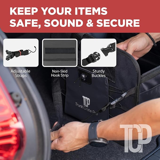 Car & Vehicle Trunk Organizer for SUV, Truck & Auto Storage, Standard Black | Fits Cars, SUVs & Trucks3 Adjustable Compartments Non-Slip Base & Straps Collapsible Heavy-Duty Storage Car Accessories