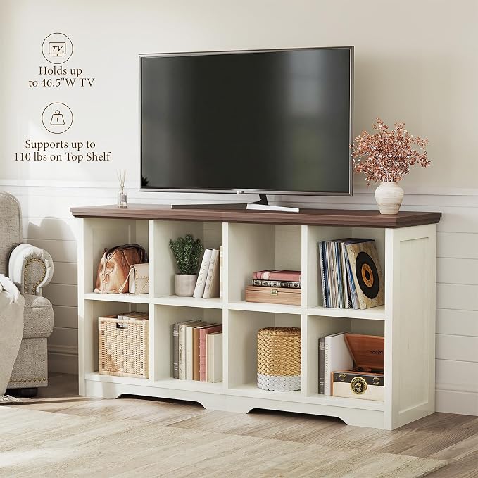 OffiGo 8 Cube Organizer Bookcase, Cube Shelf with Storage, Walnut + White | Modern Farmhouse Design, Open Cube Storage for Books & Decor, Display Shelf, Living Room, Bedroom, Home Office, Entryway