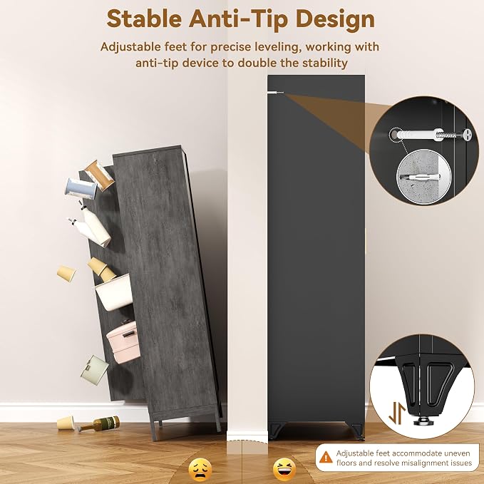 Polup 75" Pantry Cabinet, Tall Metal Storage Cabinet with Doors and Shelves | Black Kitchen Cabinet, 5 Adjustable Shelving, Heavy-Duty Steel, Gold Handles, 4 Standing Feet, for Garage Office & Laundry