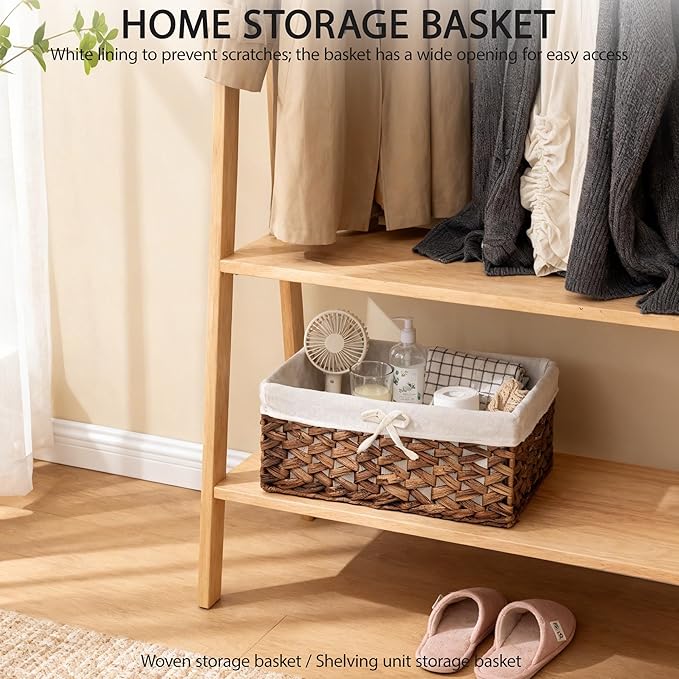 Rectangular Woven Seagrass Storage Bins with Handle,Kingwillow. (water hyacinth, Medium)