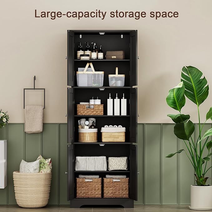 ChooChoo 63.2" Tall Bathroom Storage Cabinet with 6 Doors | Freestanding Floor Cabinet, Adjustable Shelves, Pantry Cabinet for Bathroom, Kitchen, Laundry Room, White