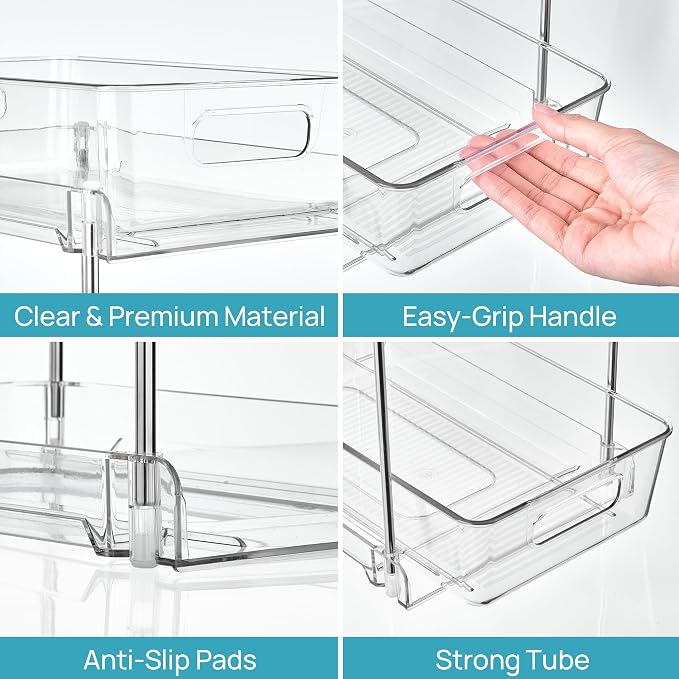 Vtopmart 2 Pack Taller Pull Out Bathroom Under Sink Organizer (S-Higher) | Slide-out drawers, Multi-purpose storage, Clear visibility, Easy Set-up