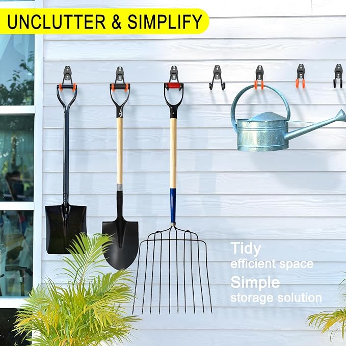 8 Pack Heavy Duty Garage Hooks Storage Organizer Wall Mount Power and Garden Tool Hangers, for Hanging Ladders, Ropes, Hose, Bulk Items