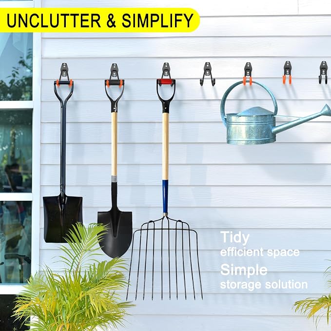 2 Pack Heavy Duty Garage Hooks Storage Organizer Wall Mount Power and Garden Tool Hangers, for Hanging Ladders, Ropes, Hose, Bulk Items