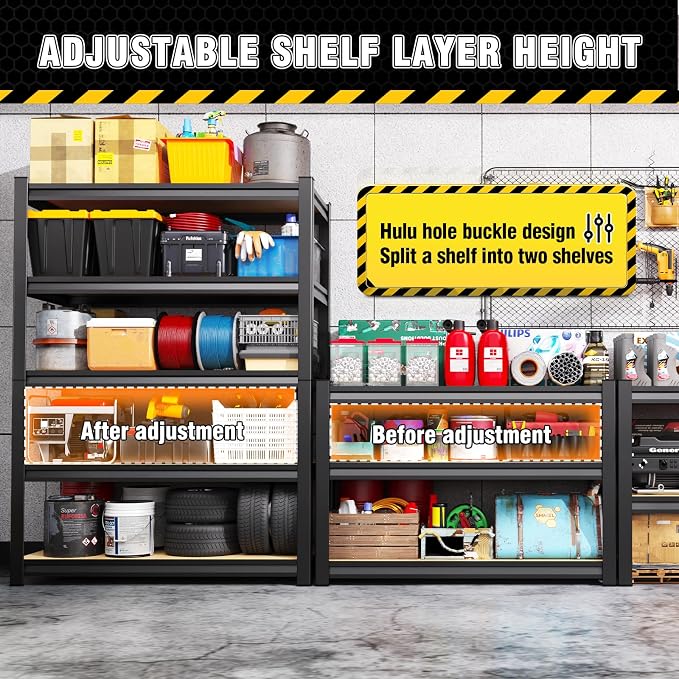2 Pack Garage Shelving Heavy Duty Storage Shelves, Metal Adjustable Shelving Unit, Utility Garage Organizer Shelf for Basement, Pantry, Kitchen, Warehouse, 33.5" Hx35.4 Wx15.7 D, Black