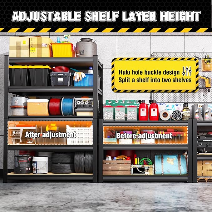 3 Pack Garage Shelving Heavy Duty Storage Shelves, Metal Adjustable Shelving Unit, Utility Garage Organizer Shelf for Basement, Pantry, Kitchen, Warehouse, 33.5" Hx35.4 Wx15.7 D, Black