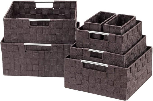Sorbus Storage Baskets for Organizing (Set of 7), Mesh Hand-Woven Design, Linen Closet Organizers and Storage, Organizer Storage Baskets for Shelves, Variety Pack Organizers and Storage (Chocolate)