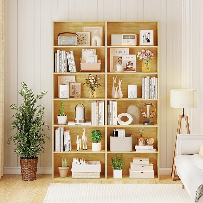 Giantex 6-Tier Bookcase, 70" Tall Wooden Bookshelf, Freestanding Storage Organizer w/Open Shelves, Anti-Tipping Kits, Modern Floor Standing Display Shelves for Living Room, Bedroom,Burlywood