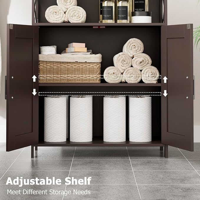 Homhedy Farmhouse Bathroom Storage Cabinet with Doors, Small Floor Cabinet | Toilet Paper Cabinet with Adjustable Shelf, Freestanding Storage Cabinet for Kitchen/Laundry/Living Room, 24"W, Brown