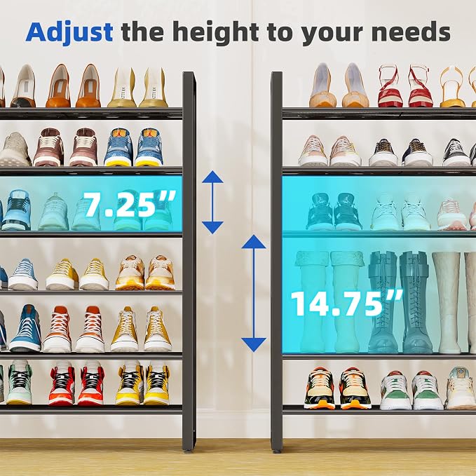 Simple Trending 12 Tier Shoe Rack Holds 60 Pairs, Sturdy Tall Shoe Organizer, Heavy Duty Large Metal Stackable Shoe Shelf for Entryway, Closet, Bedroom, Black