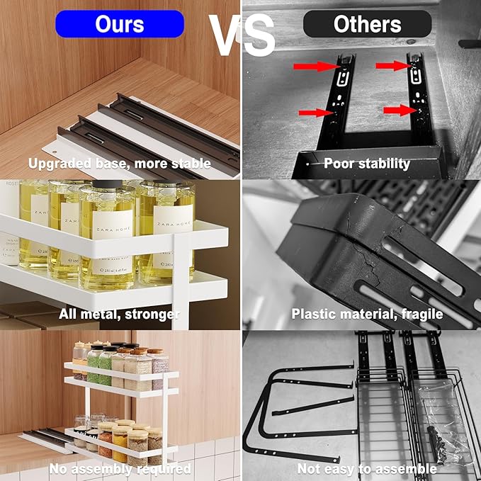 Mustorn 4 Pack Pull Out Spice Rack Organizer for Cabinet, 2 Tier Metal Slide Out Seasoning Organizer and Storage Heavy Duty Vertical Spice Rack Shelf Pullout for Kitchen Cabinets No Drilling (White)