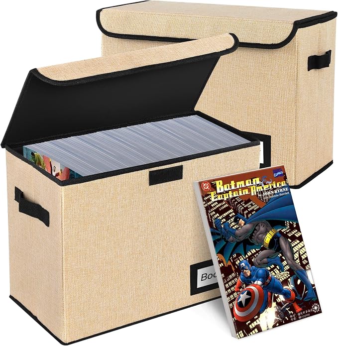 2 Pack Comic Book Storage Box, Protector Organizer, 15.8" X 7.8" X 11.8", Collapsible Short Box, Holds 160-180 Books, Container Holder Shelf Bin (Yellow)