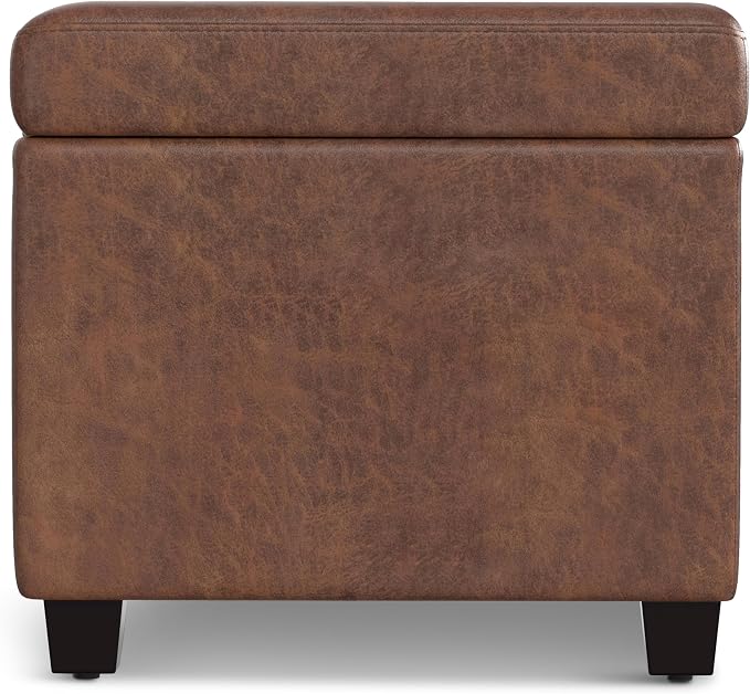 SIMPLIHOME Avalon 60" Wide Fabric Storage Ottoman in Tanners Brown | Contemporary lift-top ottoman with high-density foam; rectangle storage bench or coffee table for living room or entryway.