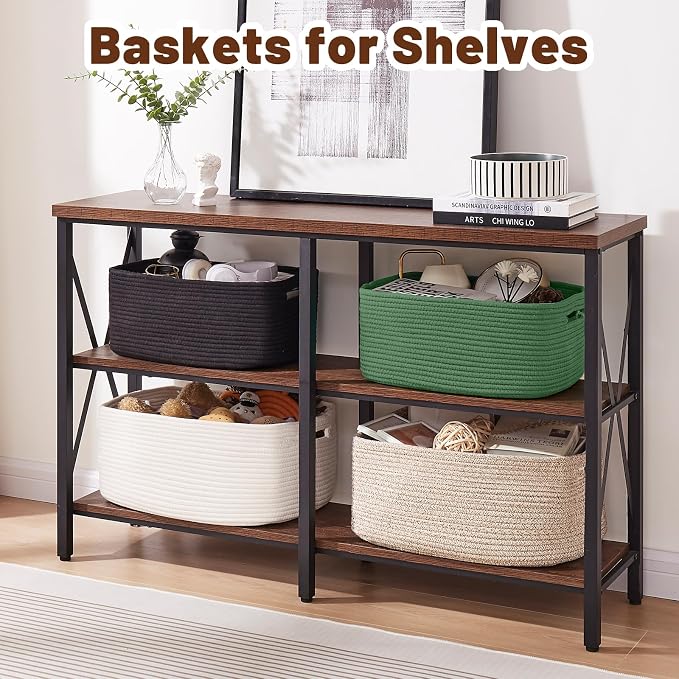 OIAHOMY Storage Basket for Shelves, Closet Cube Storage Bins Baskets for Clothes Blanket Towels, Baby Nursery, Toy Baskets Box, Woven Rope Basket, 17.72 * 12.99 * 7.87 IN, 2 Packs Brown