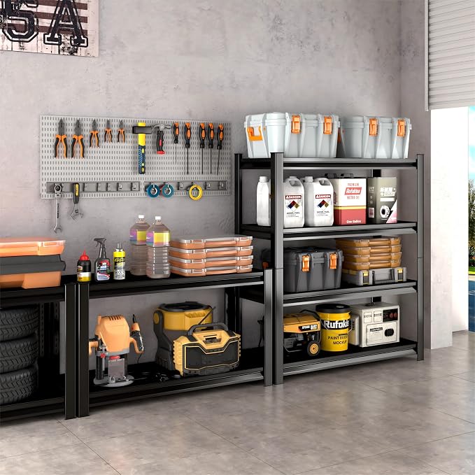 48" W Garage Shelving Heavy Duty, 2200LBS Loads Adjustable Garage Storage Shelves,4-Tier Metal Storage Racks and Shelving Units, Utility Rack Shelves,48" W x 16" D x 63" H,Black