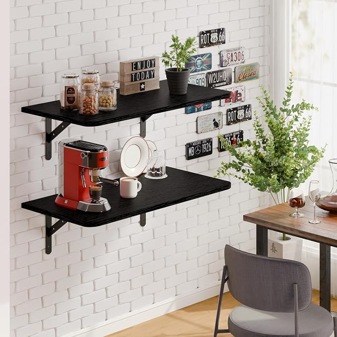 Dogsky 2-Pack Garage Storage Shelving Wall Mounted, 3x2Ft (36x24In) Heavy Duty Wood Floating Wall Shelf, 300lbs Capacity Shelves for Garage, Closets, Utility Rooms and Kitchens, Black