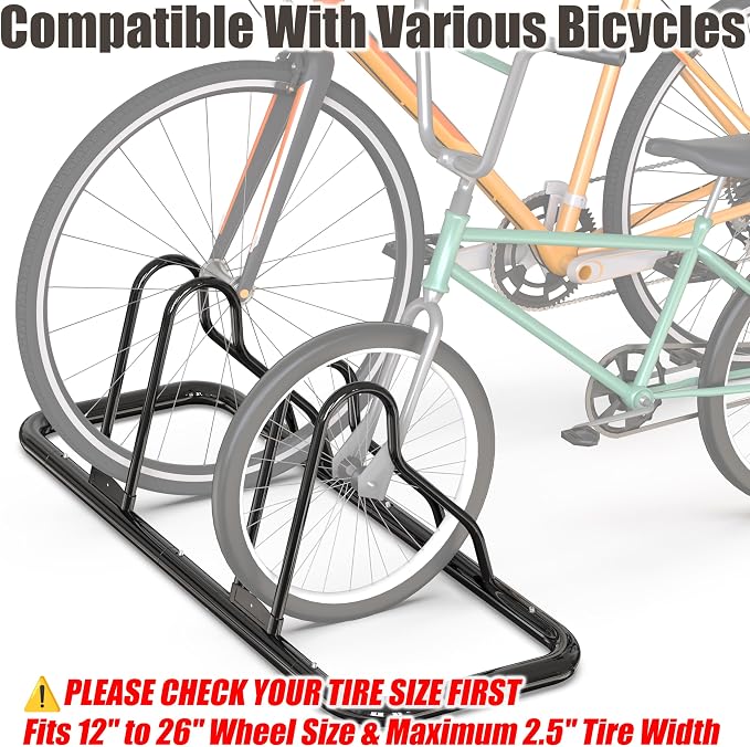 Simple Houseware 2-Bike Adjustable Floor Storage Rack for Garage, Black | Bicycle Parking Stand Organizer for Road and Kids Bikes