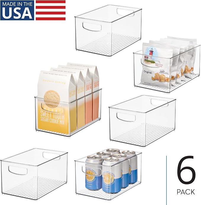 iDesign Stackable Clear Plastic Bin, 6-Pack | Kitchen Organizers and Storage, For Fridge and Pantry