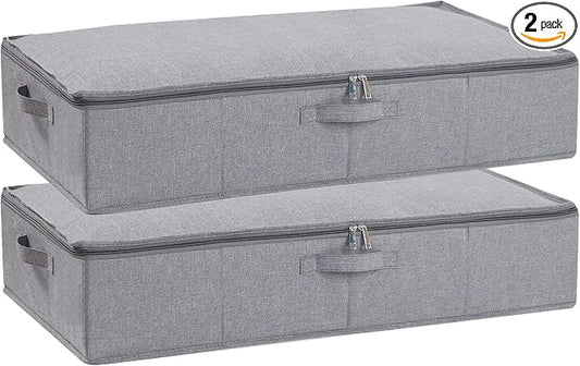 Under Bed Storage Container,Grey,31.5x15.7x5.9 Inch,2 Pack | Underbed Storage Organizers, Foldable Clothes Container,Clothes Bins with Lid and Handles for Blanket,Pillows,Shoes