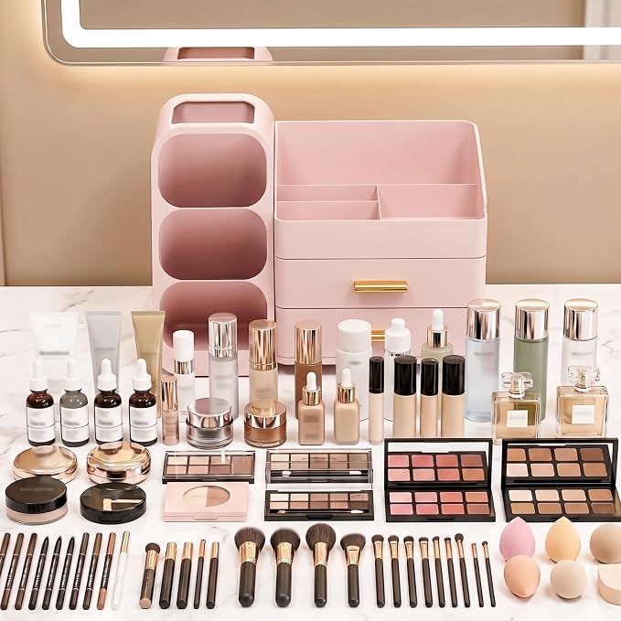 Large Capacity Makeup Organizer Countertop with Makeup Brush Holder for Vanity, Thickened Material, Bathroom Countertop Organizer Skin Care Perfumes Storage, Teen Girl Gifts for 12-23 Year