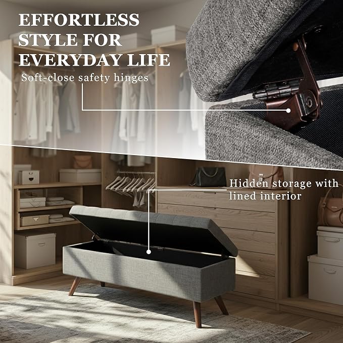 HomePop 48" Modern Tufted Storage Bench - Medium Gray