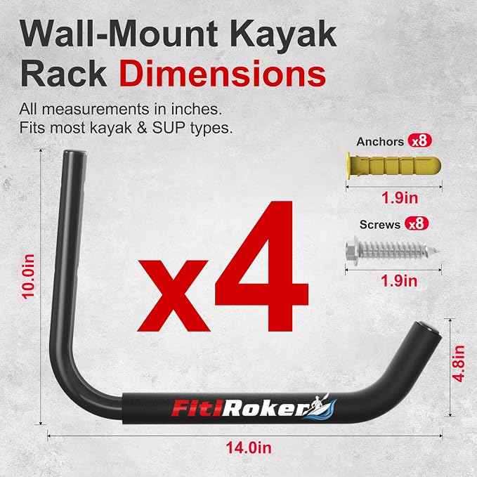 Kayak Storage Rack 120LB Wall Mounted Kayak Hook | EVA Padded Garage Storage Mount for Canoes, Paddle Boards, Ladders and Bikes Indoor Outdoor Organization