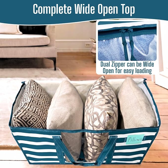 VENO Moving Bags, Wide Open Top, Clear Window, Classic Navy Stripe, 10 Pack | Moving boxes Alternative, Heavy Duty, Storage Bags, Clothes and Comforter Storage, Packing Supplies, College Dorm Essentials