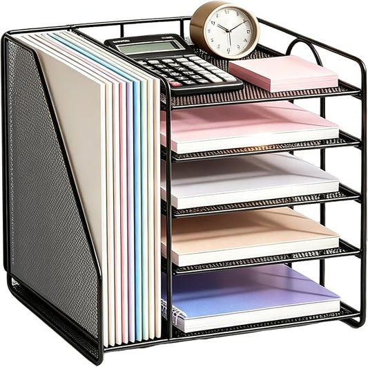 OPNICE 5-Tier Desktop File Paper Organizer, Desk Organizers and Accessories, Office Desk Accessories & Workspace Organizers for Home Office Supplies, Black