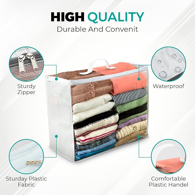 VitalUp Clear Moving Bag (3-Pack) 18x15x9 - Zipper, Blankets, Breathable | Breathable Non-Woven Sides, Foldable, Comforters, Bedding, Clothes, Sweaters, College, Dorm, Packing