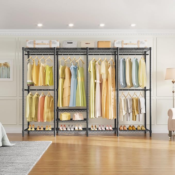 VIPEK V40 Plus Clothes Rack, Large Modular Closet System for Hanging | 89 inch Adjustable Open Clothing Storage System with 6 Shelves & 4 Hang Rods for Bedroom and Reach-in Closet, Black
