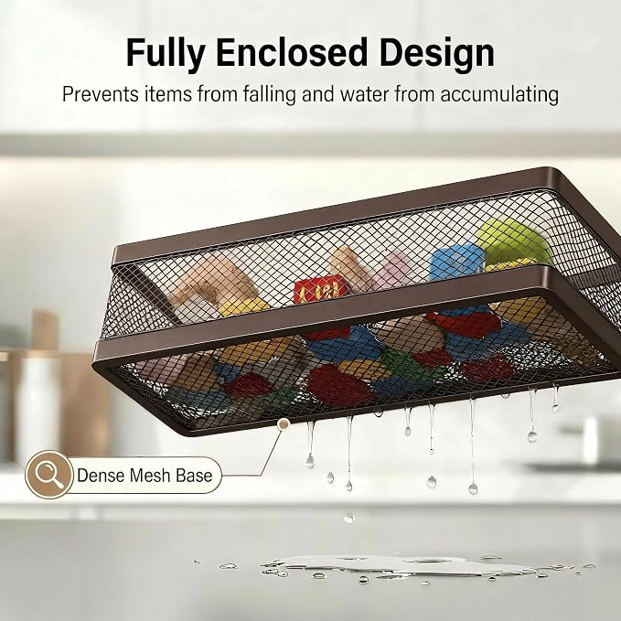 PUSDON 16.5-Inch Extra Long Slim Mesh Shower Caddy, Wall Mounted Bathroom Organizer with Adhesive, Heavy Duty Rustproof Shelf for Narrow Kitchen Pantry & RV, Holds 50 LBS Bronze -2 Packs Netting