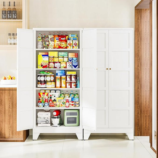 Letaya 71" H Metal Storage Cabinet with 2 Doors and 4 Shelves,Tall Kitchen Pantry Cabinets,Utility Pantry Organizers for Cupboard/Dining/Bathroom/Home Office/Garage (White, 71" H x 16" D x 32" W)