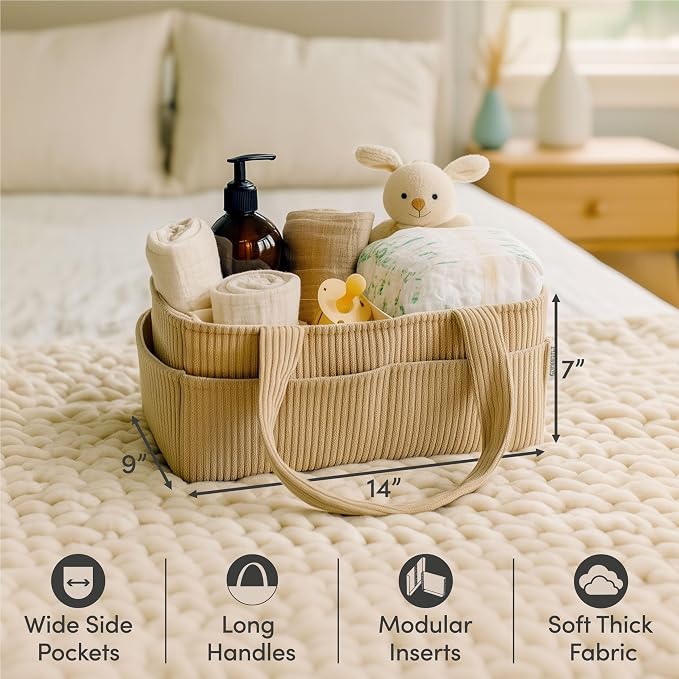 PUTSKA Baby Diaper Caddy Organizer, Nursery Basket, Brown Corduroy