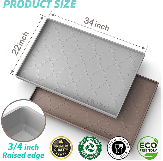 SIKADEER Waterproof Under Sink Mat 34" x 22", Raised Edge Silicone Mat Tray | 100% Food-Grade, Thick Shelf Liner Cabinet Protector, Kitchen, Bathroom Organizer and Storage, Pets, Boots, Home Essentials