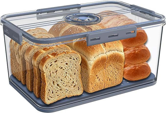 Bread Box Bread Boxes with Lid for Kitchen Counter, Airtight Loaf Bread Storage Container,Large Time Recording Bread Keeper for Homemade Bread, Toast, Bagel, Donut and Cookies ,Not dishwasher safe