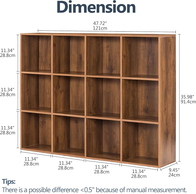 12 Cube Storage Organizer, Wooden Cube Shelves with Closed Back Panel, Reversible Bookcase, Cubes Closet Organizer for Home, Living Room, Kids Room, Office, Bedroom, Study, Hallway