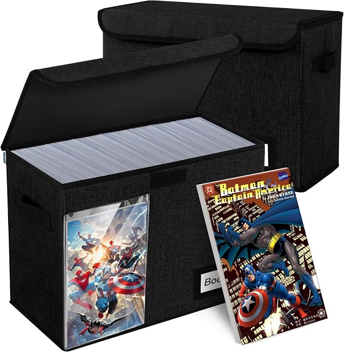 Display Comic Book Storage Box 15.8" X 7.8" X 11.8", Collapsible Holds 160-180 Comic Book Bags Organizer Heavy Duty Bin Container Holder Shelf for Comic Book Sleeves and Boards, 2 Pack