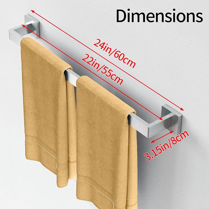 Bathroom Towel Bar, Towel Racks for Bathroom Wall Mounted Brush Nickel | 24 Inch Stainless Steel Towel Rod Modern Home Decor,Matte Black Towel Holder Bathroom Accessories 2 Pack