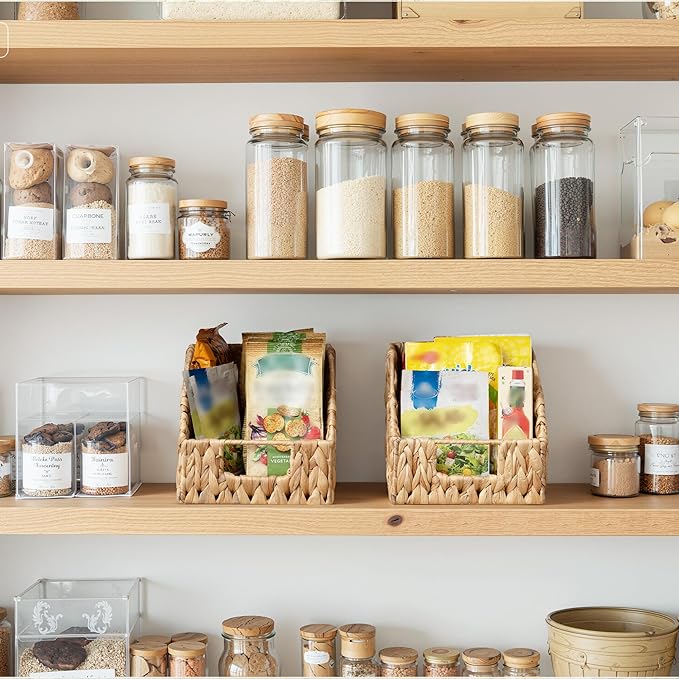 Granny Says Wicker Baskets For Organizing, Water Hyacinth Storage Baskets | Wicker Storage Baskets For Pantry, Open Front Basket For Shelves, Kitchen Storage Baskets, Decorative Basket For Home Decor