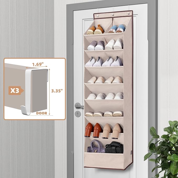 STORAGE MANIAC Over the Door Shoe Organizer Heavy-Duty Large Deep Pocket Hanging Shoe Organizer Shoe Rack Door Closet Shoe Organizer for Wall, Dorm & Narrow Door Storage Shoe Holder Oat Beige, 2 Pack