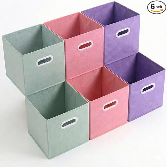 SUREMAX 11 inch Cube Storage Organizer, Closet Organizers and Storage Bins with Handle, Collapsible Storage Bins for Shelves, Baskets Box for Clothes, Home, Toy, Lego, Fabric, Pack of 6