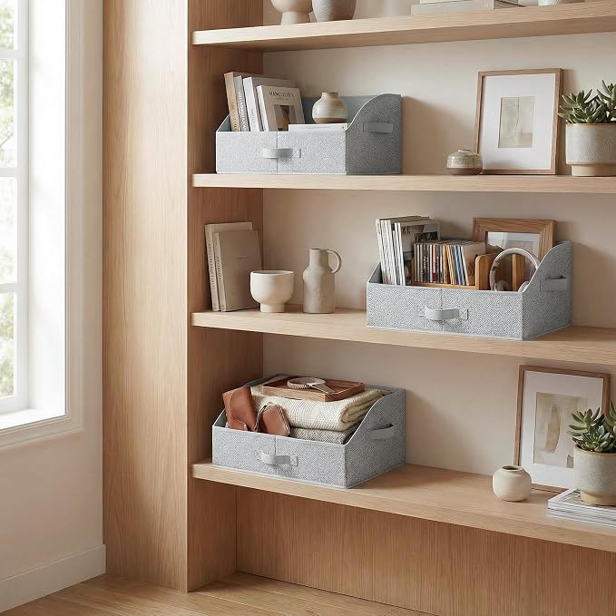 GRANNY SAYS Trapezoid Closet Storage Bins, Medium, Gray, 3-Pack | Closet Organizer Bins for Shelf, Closet Organizers and Storage for Purses, Clothes, Toys, Towels, 16½"Lx11"Wx7¾"H
