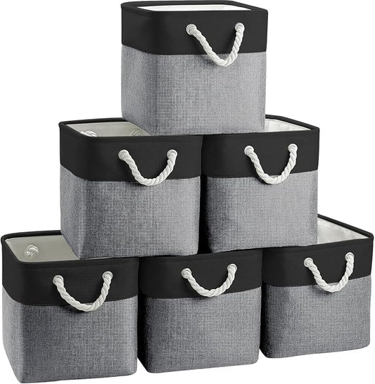 Cube Storage Bins, Collapsible Fabric Storage Cubes Bins, 11 Inch Cube Storage Bins with Handles, Foldable Storage Cubes (Black/Gray, 6Pack)