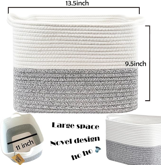COMFY-HOMI 3Pack Small Woven Cotton Rope Basket for Organizing, Gift Baskets for Handles, Empty Gift Baskets, Medium Rope Basket|13.5" x 11" x 9.5" home decor for Living Room, Bathroom