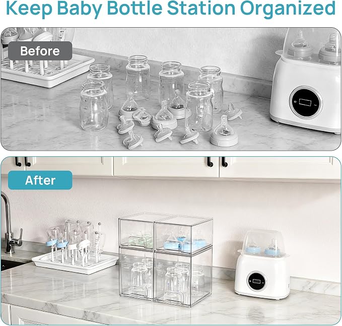Vtopmart 4 Pack Baby Bottle Organizer Set, Stackable Storage Drawers Ideal for Kichen Countertop, Vanity, Bathroom, Cabinet, Pantry Organization