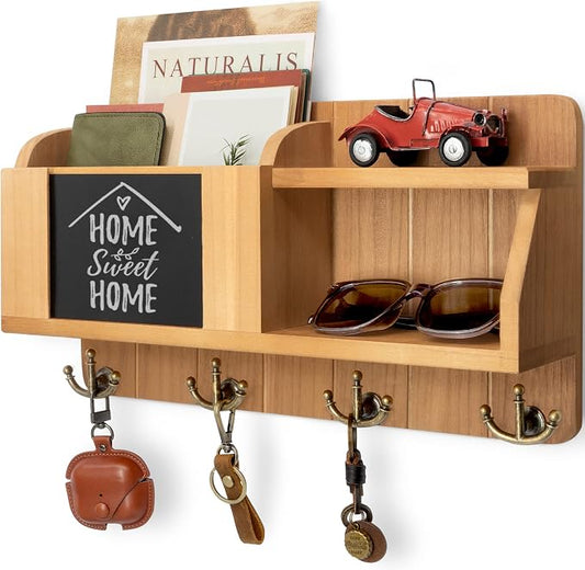 Rebee Vision Key Holder Wall Mount with Chalkboard for Home Decor, Yellow | Key Holder for Wall, 4 Key Hooks, Floating Shelf, Mail Organizer, Home Decor, Apartment Essentials for Home Improvement