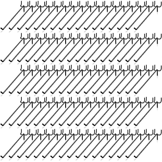 100 Pcs Peg Board Shelving Hooks Stainless Steel Hanging Board Pegs Wall Display Hooks Bulk for 1/8 1/4 Garage Storage Organizer Accessories (8 Inch,Black)