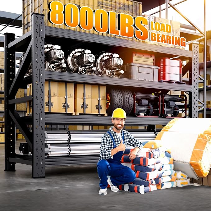 3 Set 79" W Heavy Duty Storage Shelves, 8000LBS Adjustable Garage Shelving Unit, Rust Proof Large Metal Storage Rack, 24" Dx79 Wx74 H Industrial Shelving for Warehouse, Basement, Supermarket