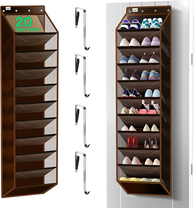 Kotkn 10 Tier Over The Door Organizer - Heavy Duty Hanging Storage Rack with Sturdy Oxford Fabric, Holds 20+ Pairs of Footwear, Boots & Sneakers, Saves 50% Closet Space (Dark Curry)