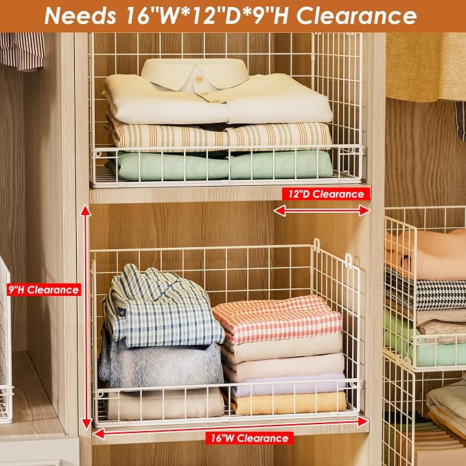 Yociyoga 6-Tier Stackable Closet Organizers and Storage Shelves, Closet Shelf Organizer Basket Bins, Foldable Sweater Storage for Clothes Organizer System, White（Patent No. 30022416）
